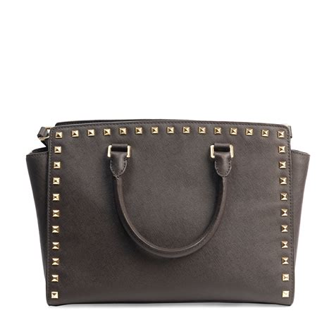 michael kors selma studded brown|Selma Saffiano Leather Medium Satchel .